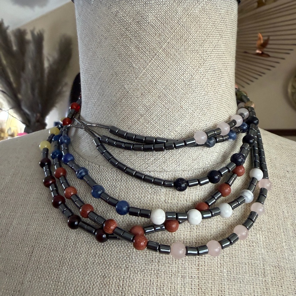 Vintage Multi-Stone Beaded Statement Necklace - image 7